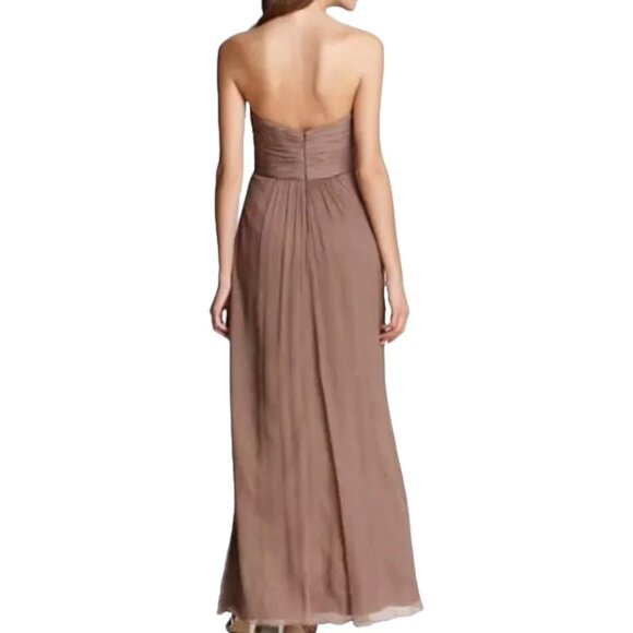 Amsale Womens Brown Strapless Ruched Bodice Chiffon Formal Gown Size 8 - Picture 2 of 8